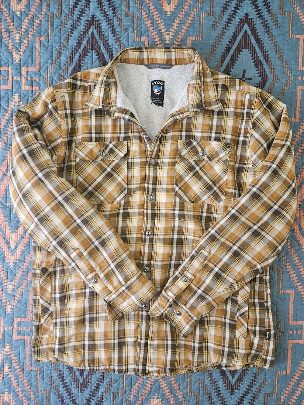 KUHL Men's Plaid Sherpa-Lined Work Jacket - Mustard Brown